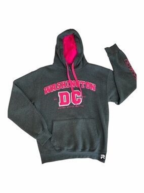 Washington D.C. Letter Hoodie Sweatshirt Women M Dark Grey Pink DC One Pullover